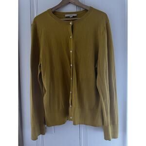 LOFT Mustard Yellow Cotton Cardigan Sweater Womens 2XL Button Front Lightweight